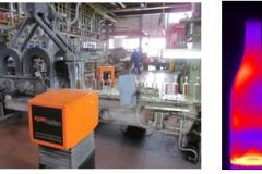 Figure 2: With two cameras positioned at an angle on each side of the conveyor belt directly after the forming machine, a thermal image is made of each passing bottle